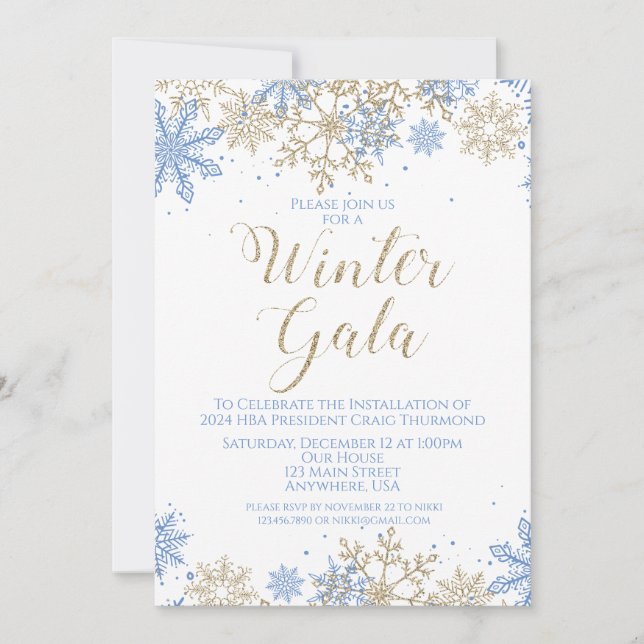 Winter Gala Blue and Gold Invite (Front)