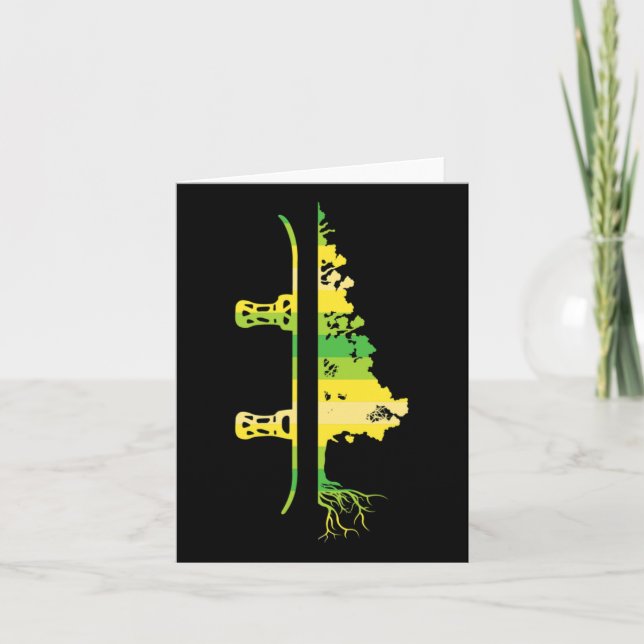 Winter Games Funny Mountain Snowboarding Pine Tree Card (Front)