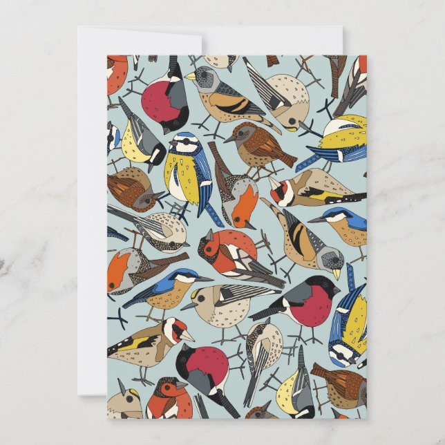 winter garden birds celadon blue holiday card (Front)