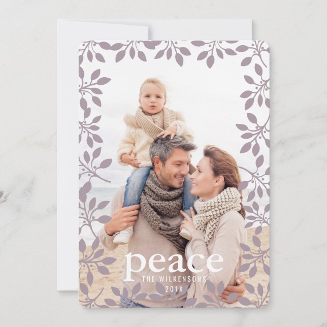 Winter Garland Peace Holiday Photo Card (Front)