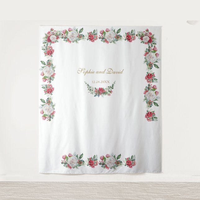 Winter Garland Xmas Wedding Photo Booth Backdrop Tapestry (Front)