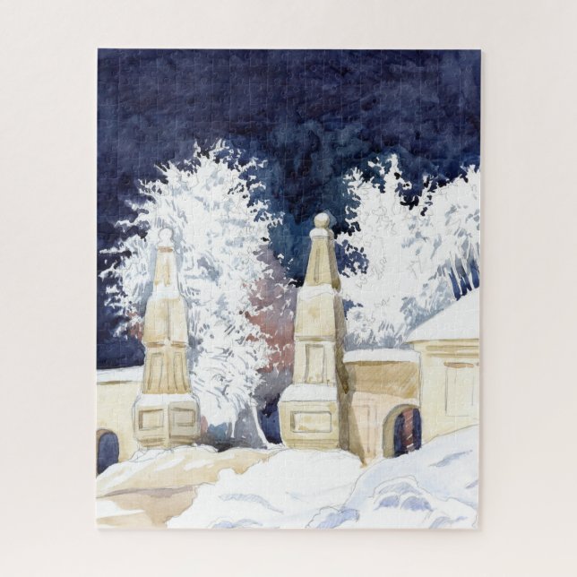 Winter gate at night jigsaw puzzle (Vertical)