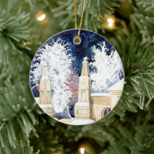 Winter gate at night (sketch) ceramic tree decoration