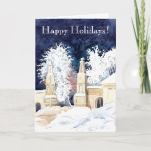 Winter gate at night (sketch) holiday card