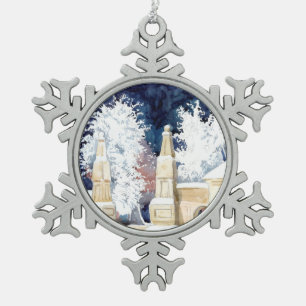 Winter gate at night (sketch) snowflake pewter christmas ornament