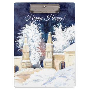 Winter gate at night watercolor clipboard