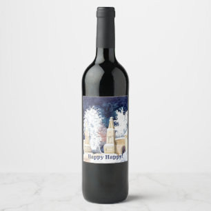 Winter gate at night watercolor wine label