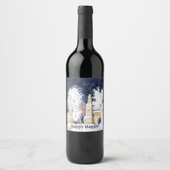 Winter gate at night watercolor wine label (Front)