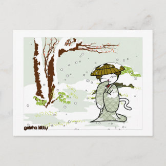 Winter Geisha Kitty Postcard