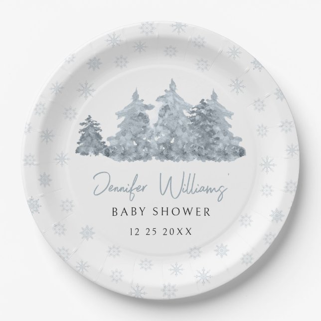 Winter gender neutral baby shower paper plates (Front)