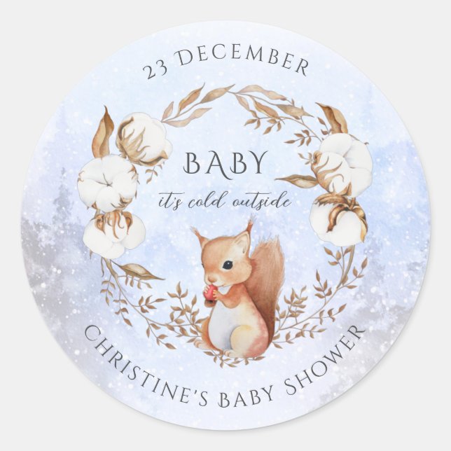Winter Gender Neutral Cotton Flower Baby Shower Classic Round Sticker (Front)