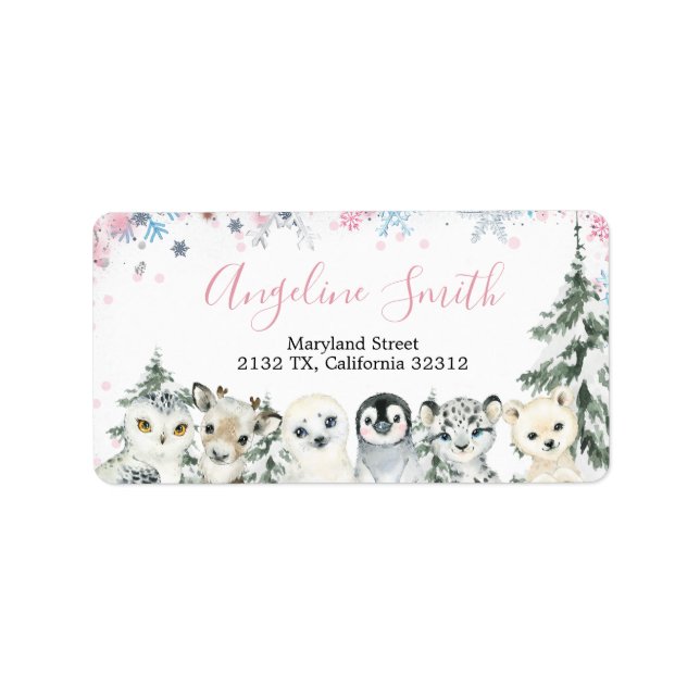 Winter Gender Reveal Animal Artics Address Label (Front)