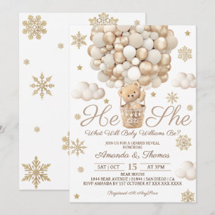 Winter Gender Reveal Bear Balloon Invitation