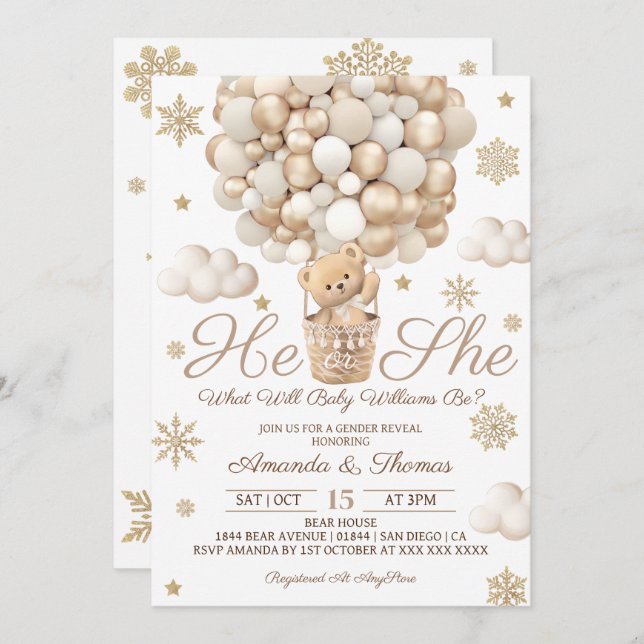Winter Gender Reveal Bear Themed Invitation (Front/Back)