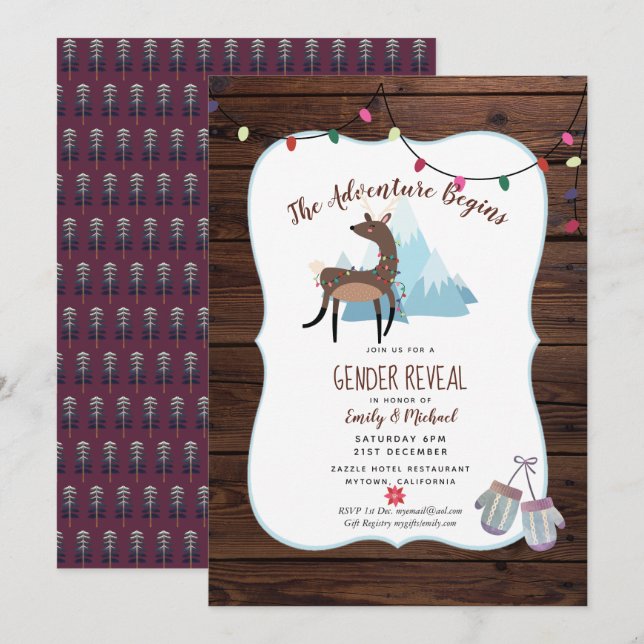 Winter Gender Reveal Invitation Adventure Begins (Front/Back)