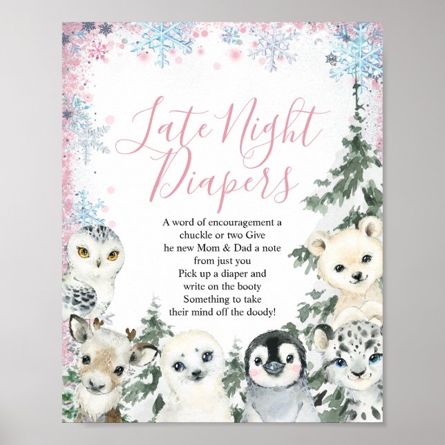 Winter Gender Reveal Late Night Diapers Sign (Front)