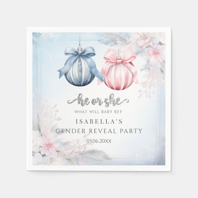 Winter Gender Reveal Party Napkin (Front)