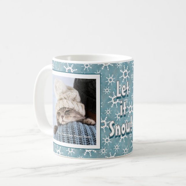 Winter Geometric Snowflakes Personalised Photo Coffee Mug (Front Left)