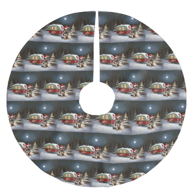 Winter German Shepherd Caravan Christmas Adventure Brushed Polyester Tree Skirt (Front)