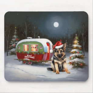 Winter German Shepherd Caravan Christmas Adventure Mouse Mat