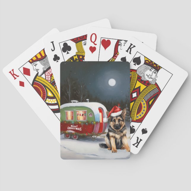 Winter German Shepherd Caravan Christmas Adventure Playing Cards (Back)