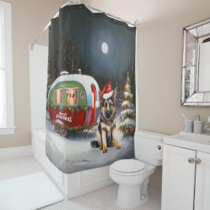 Winter German Shepherd Caravan Christmas Adventure Shower Curtain