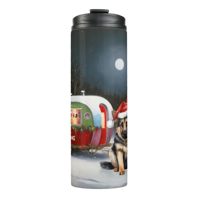 Winter German Shepherd Caravan Christmas Adventure Thermal Tumbler (Front)