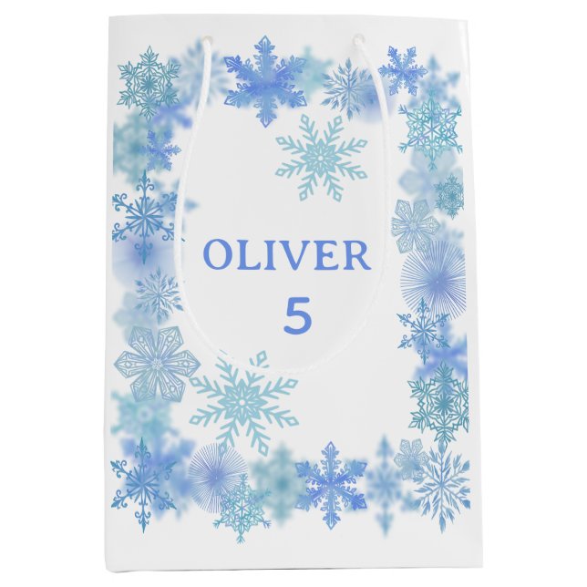 Winter Gift Bag, Minimalist Snowflake Present Bag  (Front)