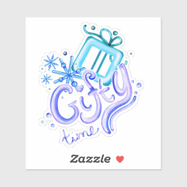 Winter Gifty Time Stickers with Gift and Snowflake (Sheet)