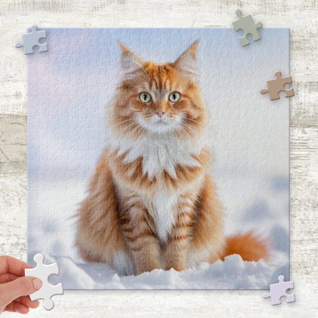 Winter Ginger Dream Cat Puzzle (Puzzle featuring a ginger kitty cat in a dreamy winter wonderland scene - for adults or children)