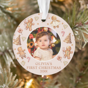 Winter Gingerbread Baby First Christmas Photo Ornament
