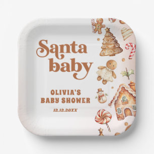 Winter Gingerbread Christmas Cookie Baby Shower Paper Plate