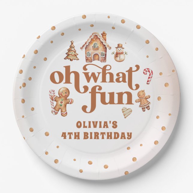 Winter Gingerbread Christmas Cookie Birthday Party Paper Plate (Front)