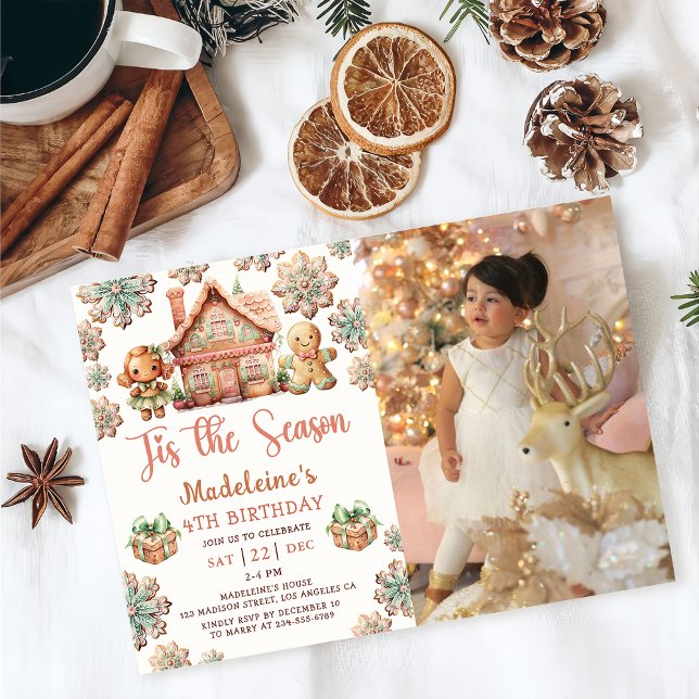 Winter Gingerbread Christmas Cookie Birthday Photo Invitation (Creator Uploaded)