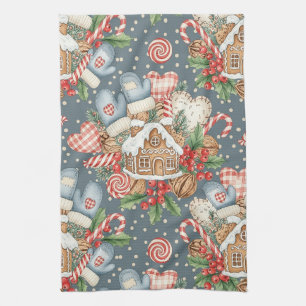 Winter Gingerbread Cottage - Mittens Tea Towel