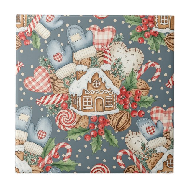 Winter Gingerbread Cottage - Mittens Tile (Front)