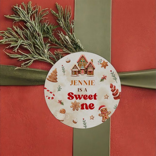 Winter Gingerbread House Christmas 1st Birthday Classic Round Sticker (Creator Uploaded)