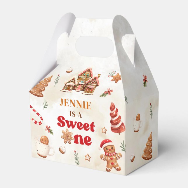 Winter Gingerbread House Christmas 1st Birthday Favour Box (Front Side)
