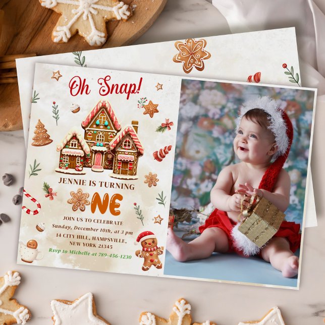 Winter Gingerbread House Christmas 1st Birthday Invitation (Creator Uploaded)