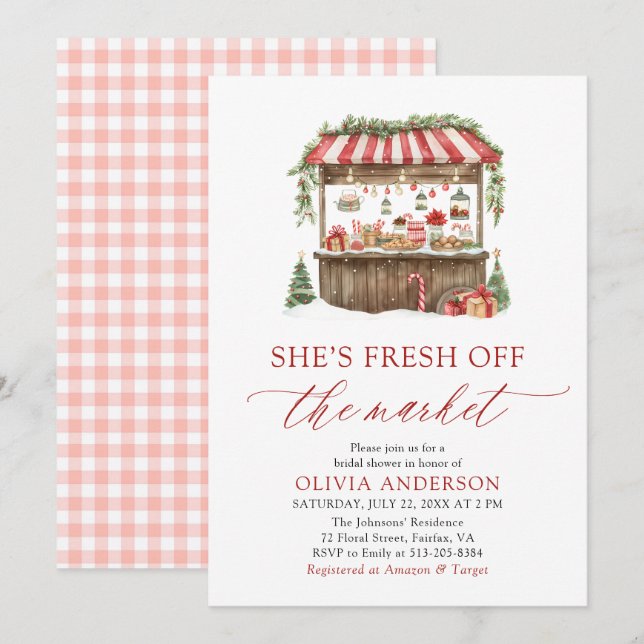 Winter Gingham Fresh Off The Market Bridal Shower Invitation (Front/Back)