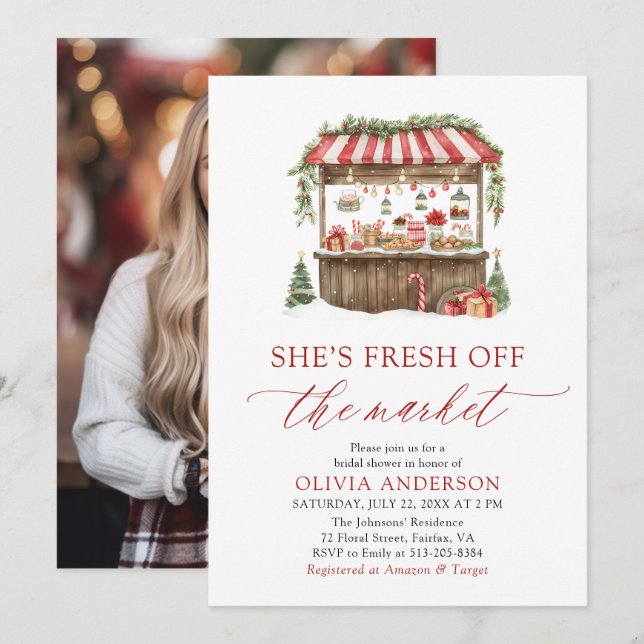 Winter Gingham Fresh Off The Market Bridal Shower Invitation (Front/Back)