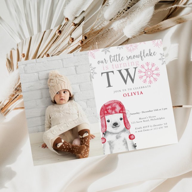 Winter Girl 2nd Birthday Photo Invitation (Creator Uploaded)