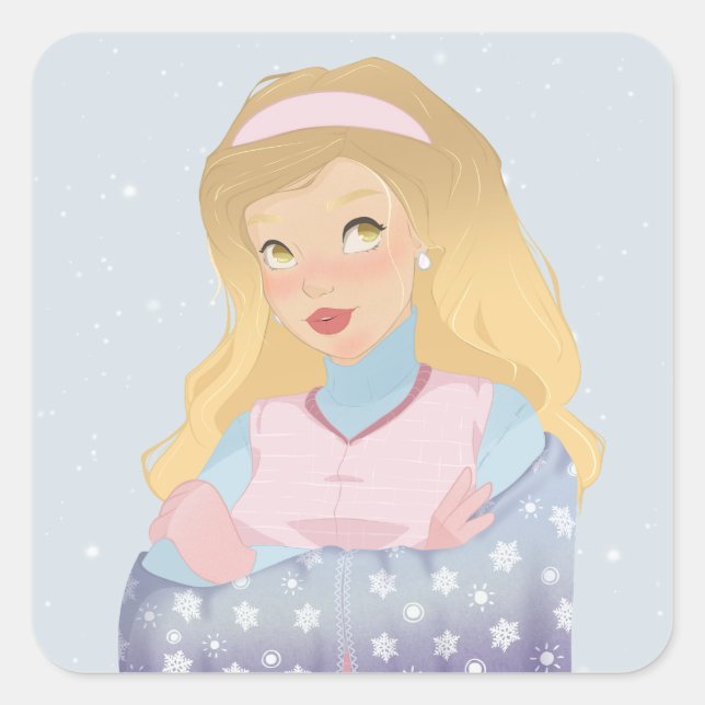 Winter Girl Art Print | Soft Seasonal Art Sticker (Front)