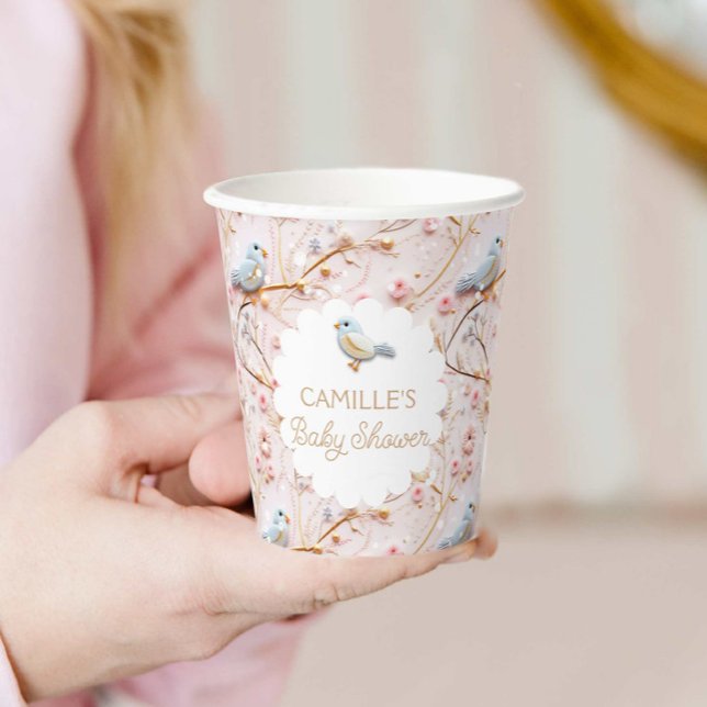 Winter Girl Baby Shower Pink Floral Personalised Paper Cups (Winter Pink Floral Girl Baby Shower Personalized Paper Cups)