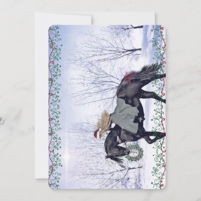 Winter girl on horse Christmas card (Front)