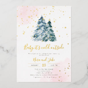 Winter Girl Pink Gold Snowflakes Baby Shower