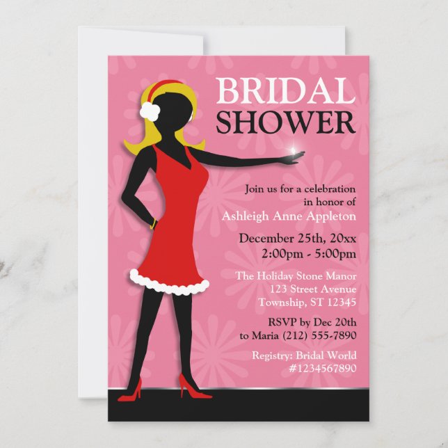 Winter Girl Red Dress Pink Bridal Shower Invitation (Front)