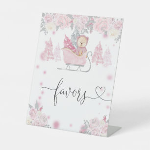 Winter Girl Woodland Bear Floral Favours Pedestal Sign