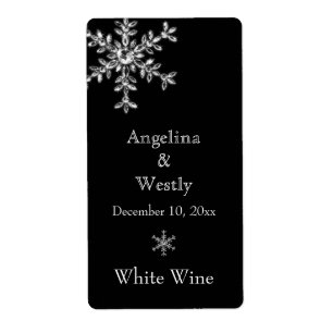 Winter Glamour Wedding Wine Label (black)