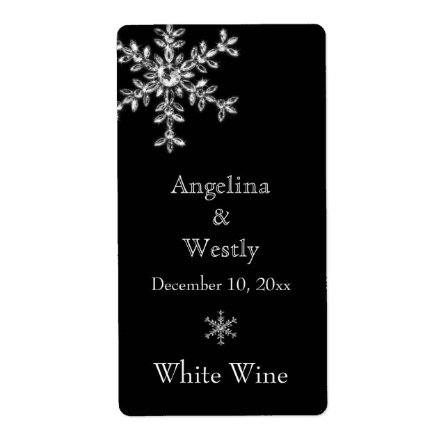 Winter Glamour Wedding Wine Label (black) (Front)